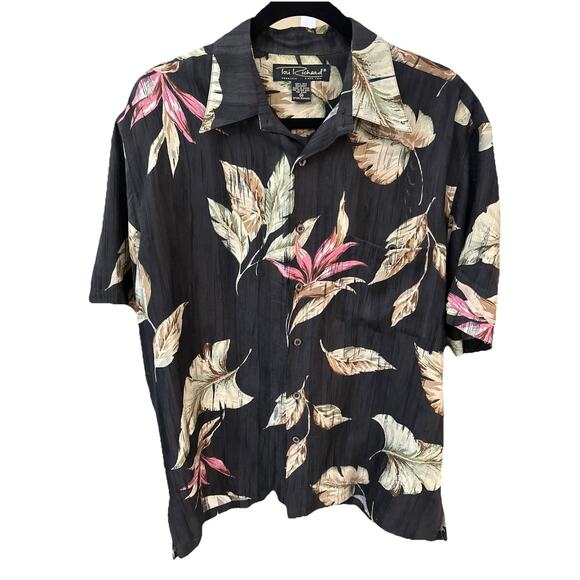Tori Richard Hawaiian Men's Shirt Medium Black Floral Short Sleeve 100% Silk - Picture 1 of 7
